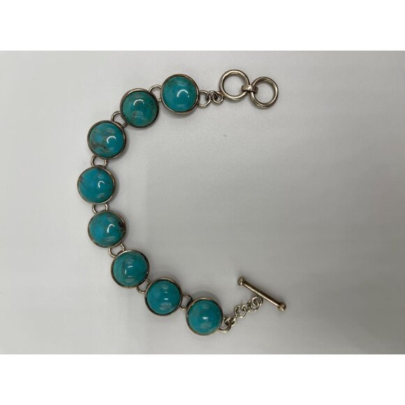 Sterling Silver  Bracelet  Turquoise Stone Toggle signed WR - Picture 1 of 10